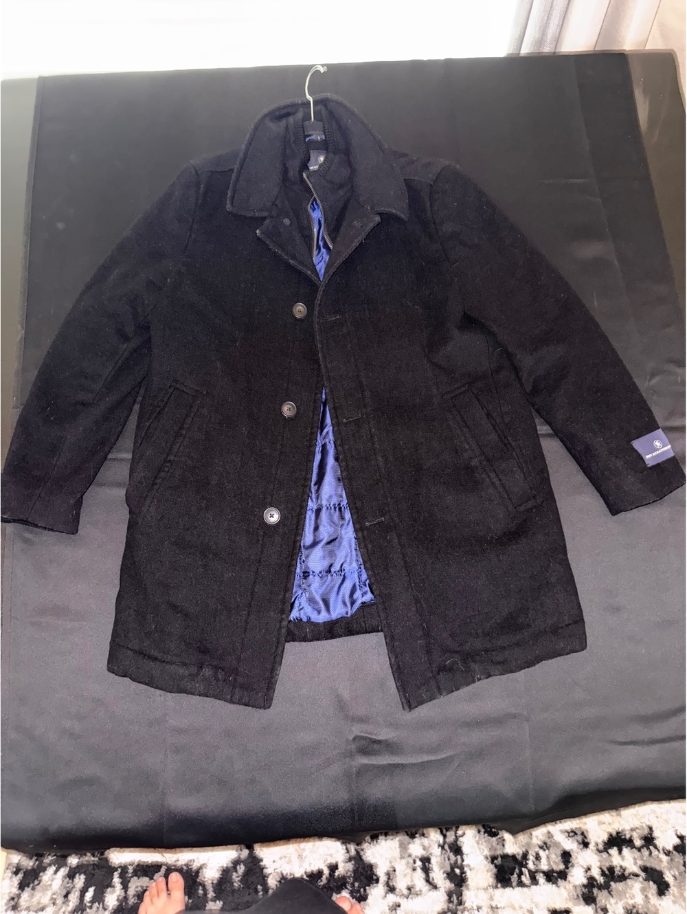 Hart Schaffner Marx Black Wool Coat with Blue Satin Lining,